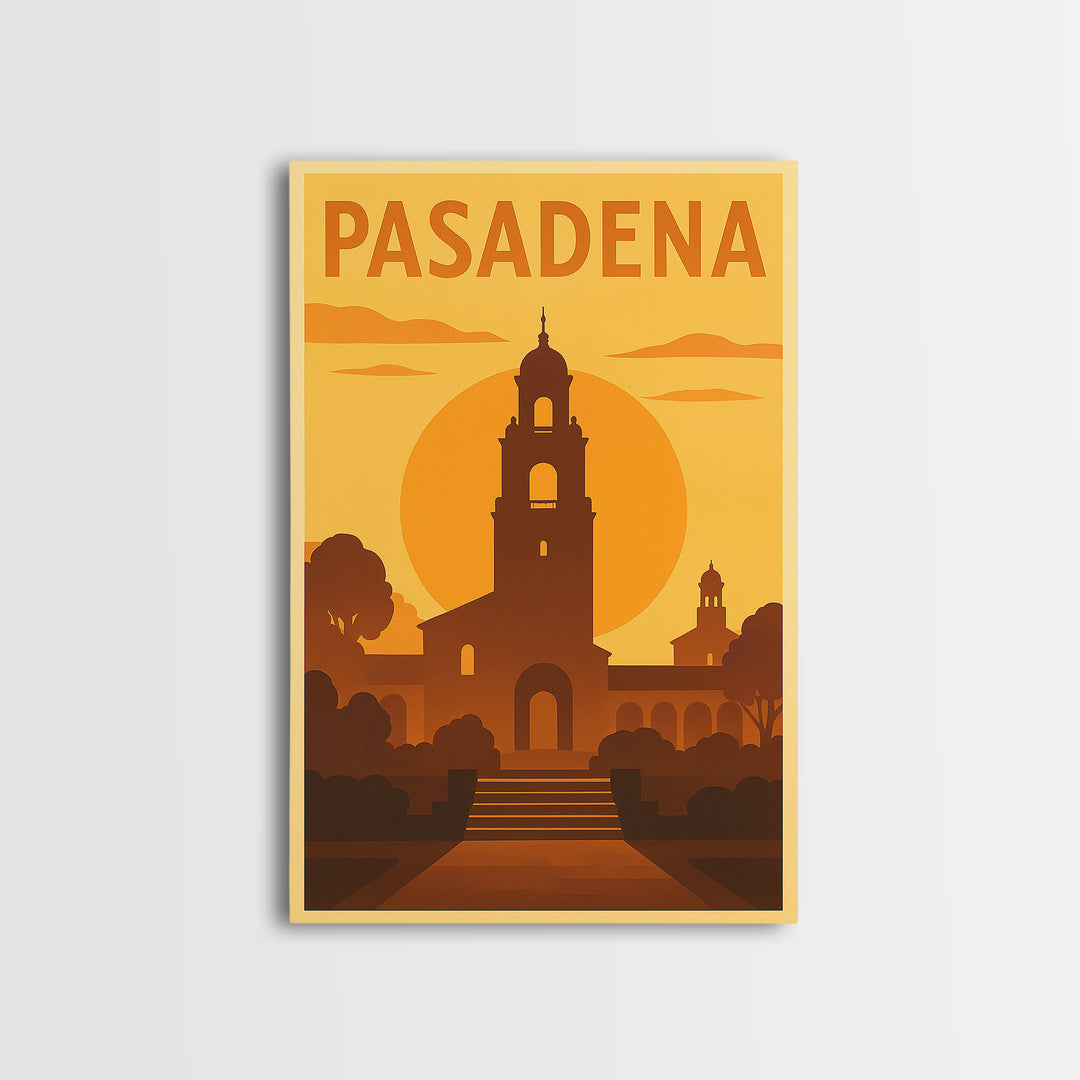 Pasadena Travel Poster, Framed Canvas Print, Gold Art Deco Poster Art, Pasadena City Art, Wanderlust Decor, City Travel Prints