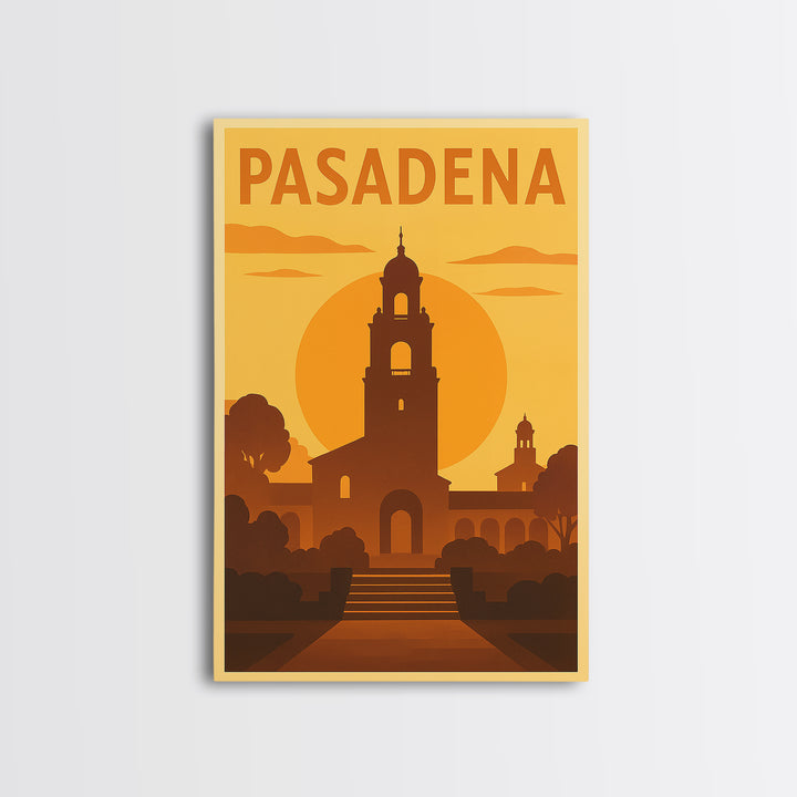 Pasadena Travel Poster, Framed Canvas Print, Gold Art Deco Poster Art, Pasadena City Art, Wanderlust Decor, City Travel Prints