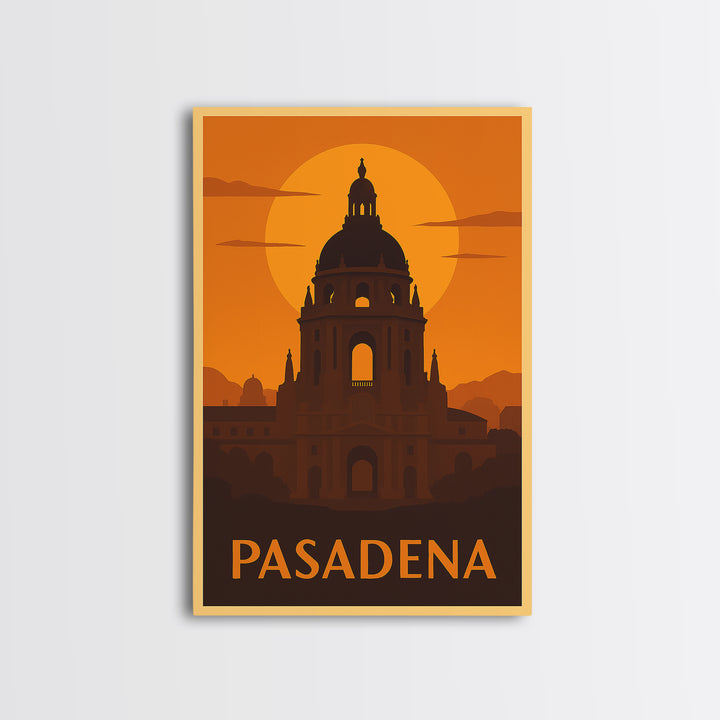 Pasadena Travel Poster, Framed Canvas Print, Golden Travel Poster Art, Pasadena Art Print, City Travel Prints, Retro Travel Print
