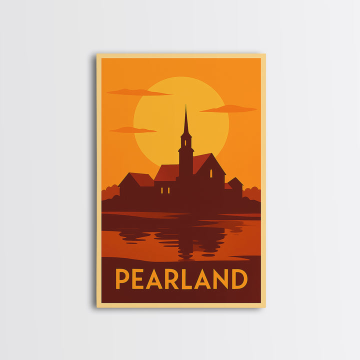 Pearland Travel Poster, Framed Canvas Print, Golden Travel Poster Art, Pearland Wall Art, Travel Poster Set, Travel Art Print, Design 2