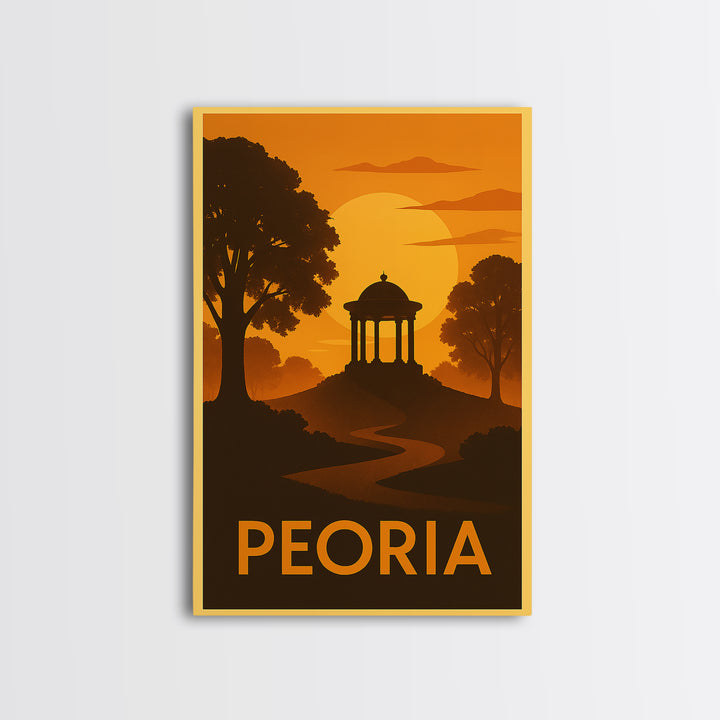 Peoria Travel Poster, Framed Canvas Print, Gold Art Deco Poster Art, Peoria Travel Art, Home Office Decor, Travel Wall Art, City Art Print