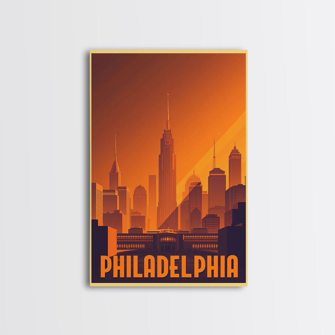 Philadelphia Travel Poster, Canvas Print, Gold Art Deco Poster Art, Philadelphia Art Print, Living Room Wall Art, Vintage Travel Print