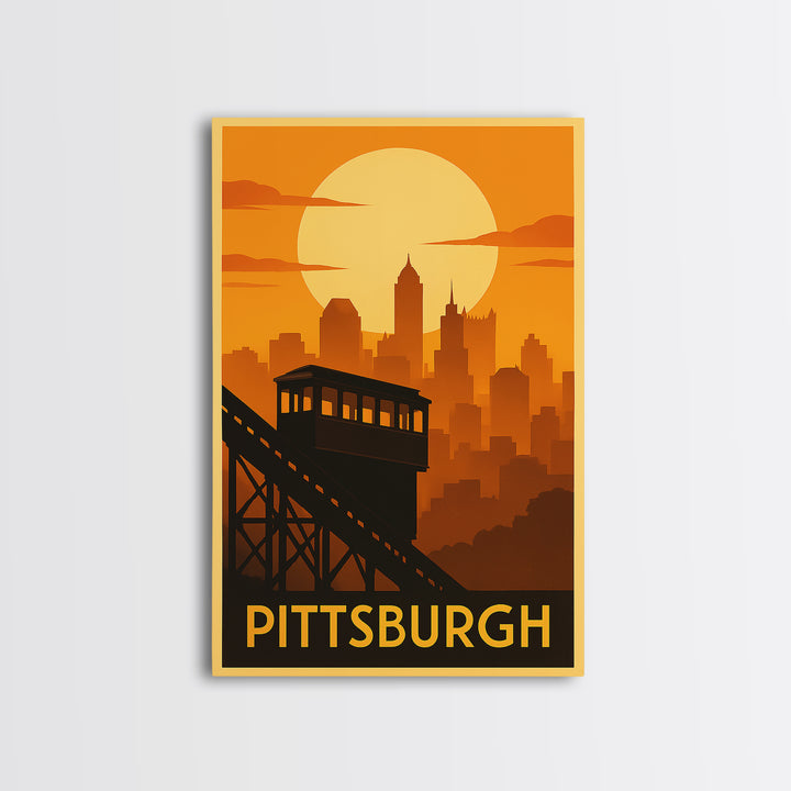 Pittsburgh Travel Poster, Framed Canvas Print, Gold Art Deco Poster Art, Pittsburgh Poster Print, Travel Poster Art, Travel Wall Art