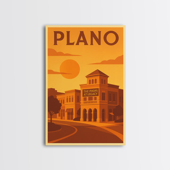 Plano Texas Travel Poster, Canvas Print, Gold Art Deco Poster Art, Plano City Art, Vintage Travel Art, Vintage City Poster, City Art Print