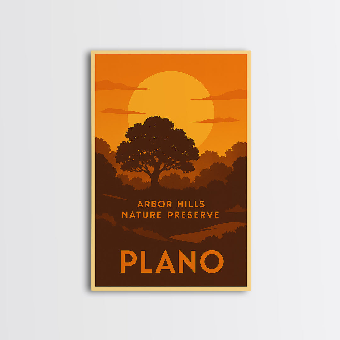 Plano Travel Poster, Framed Canvas Print, Golden Travel Poster Art, Plano Poster Print, Travel Wall Decor, Living Room Wall Art