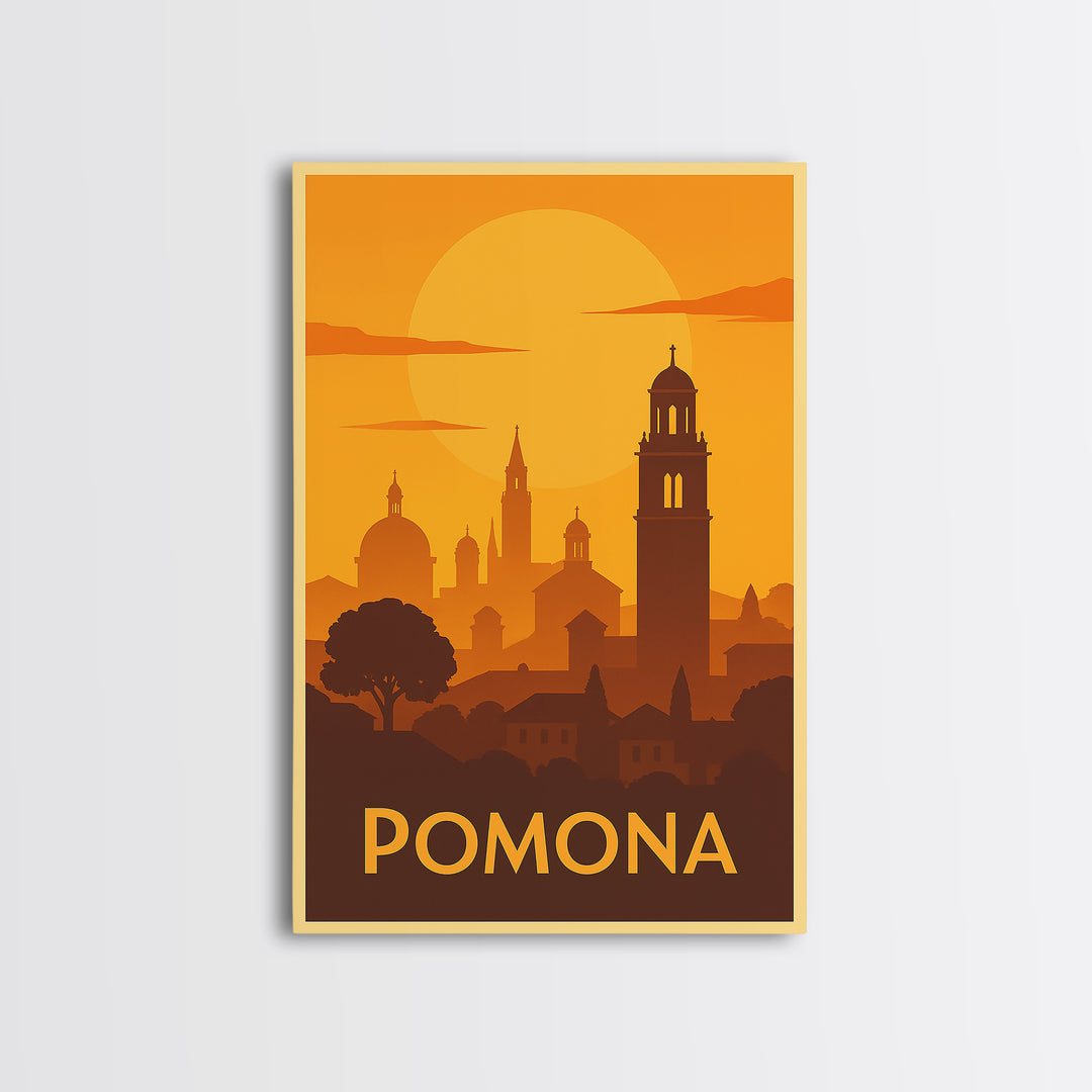 Pomona Travel Poster, Canvas Print, Gold Art Deco Poster Art, Pomona Poster Print, Mid Century Wall Art, Living Room Wall Art, Design 2