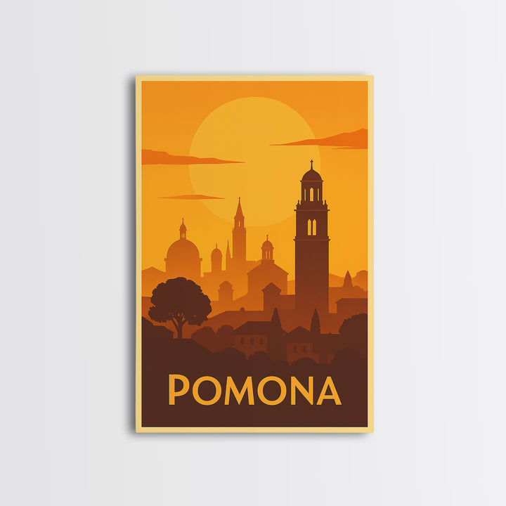 Pomona Travel Poster, Canvas Print, Gold Art Deco Poster Art, Pomona Poster Print, Mid Century Wall Art, Living Room Wall Art, Design 2