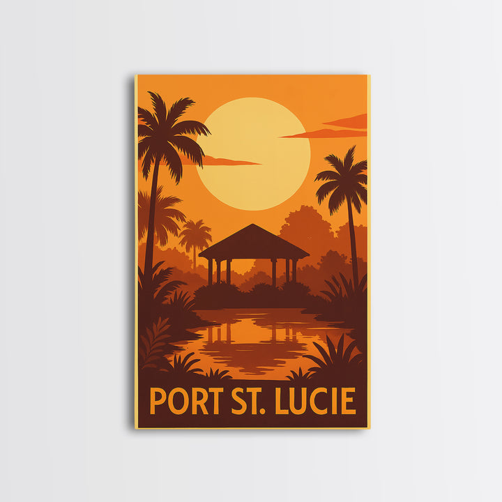 Port St Lucie Travel Poster, Canvas Print, Warm Sunset Silhouette Art, Port St Lucie City Art, City Illustration, City Travel Prints