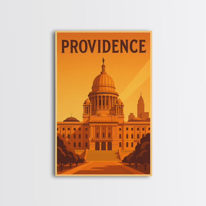 Providence Rhode Island Travel Poster, Canvas Print, Warm Sunset Silhouette Art, Providence Print, Gift For Travelers, Travel Wall Art