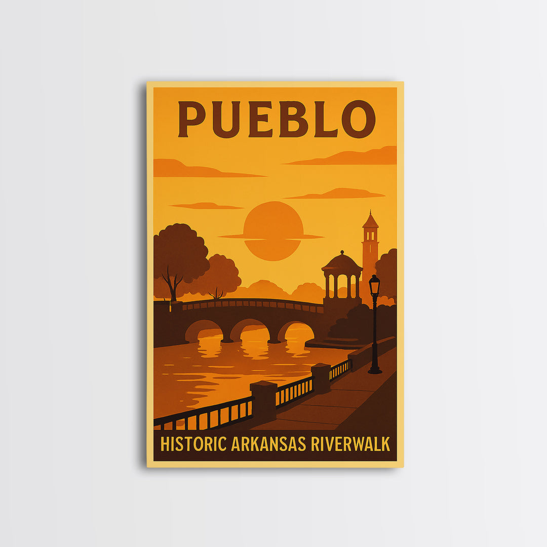 Pueblo Colorado Travel Poster, Canvas Print, Golden Poster Art, Pueblo Poster Print, Travel Wall Art, City Art Print, Watercolor Skyline Art