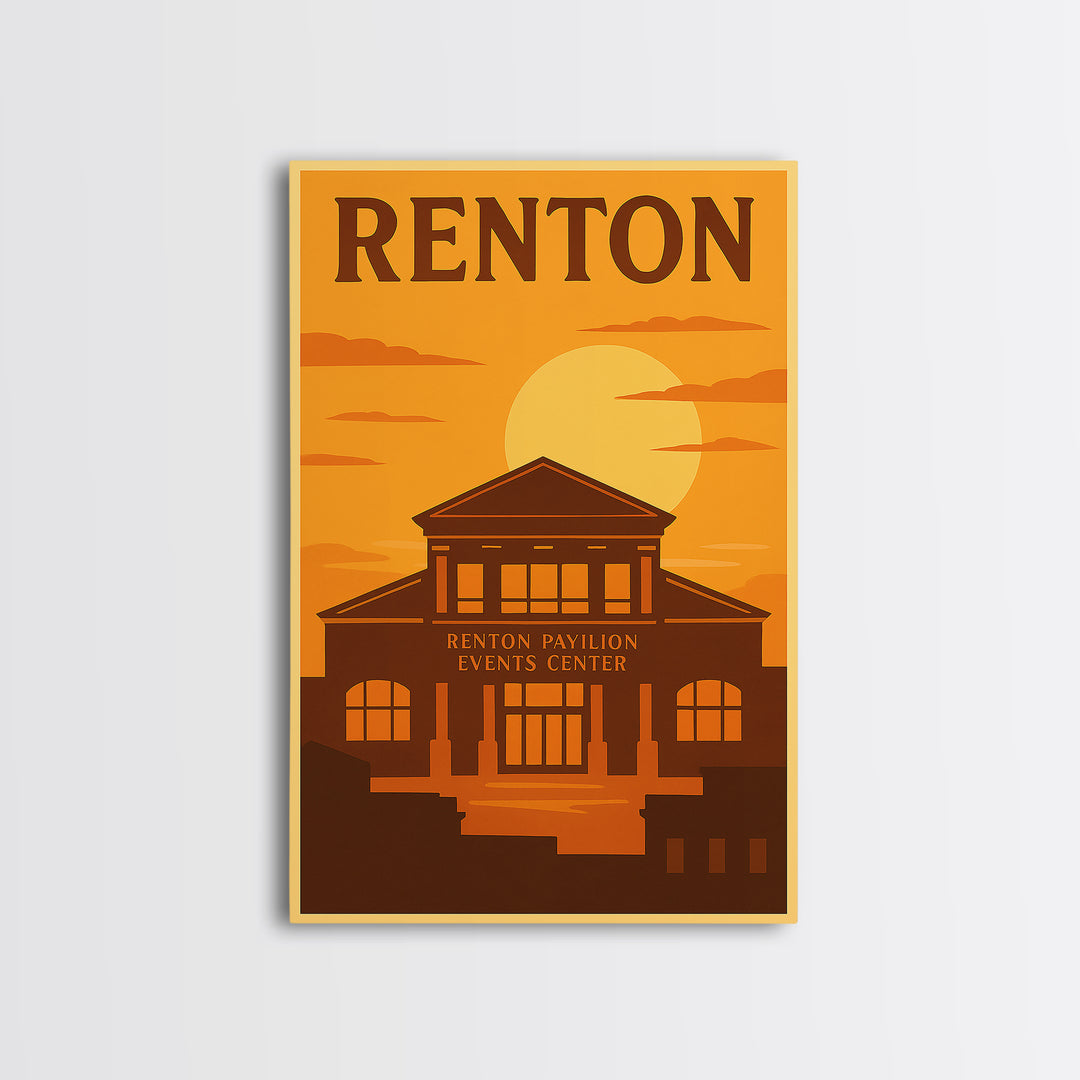 Renton Washington Travel Poster, Canvas Print, Warm Sunset Silhouette Art, Renton Art Print, Modern Wall Decor, Wall Art, Fine Art Print