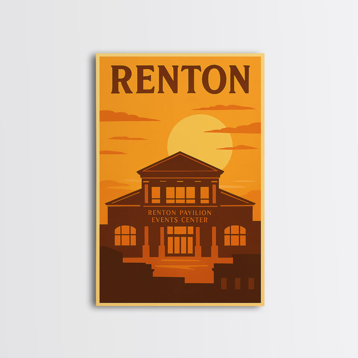 Renton Washington Travel Poster, Canvas Print, Warm Sunset Silhouette Art, Renton Art Print, Modern Wall Decor, Wall Art, Fine Art Print
