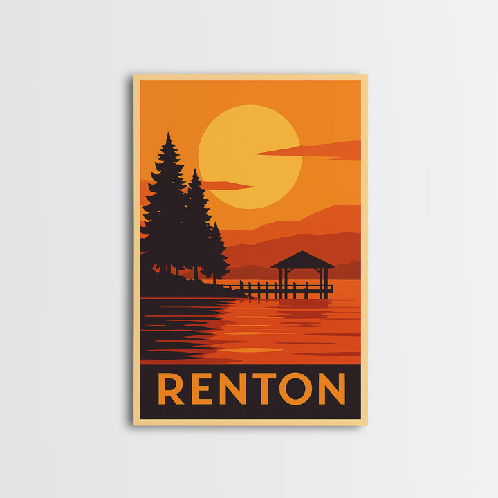 Renton Travel Poster, Canvas Print, Golden Travel Poster Art, Renton Art Print, Travel Art Print, Fine Art Print, Travel Poster Art