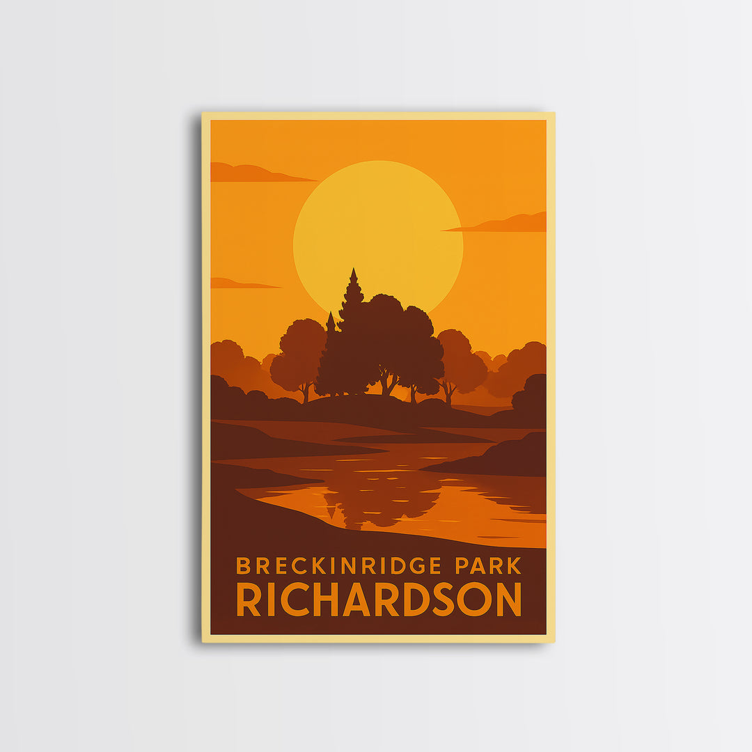 Richardson Travel Poster, Canvas Print, Warm Sunset Silhouette Art, Richardson Travel Art, Watercolor Skyline Art, Mid Century Wall Art