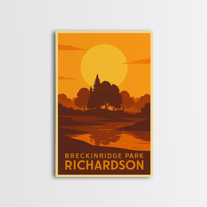 Richardson Travel Poster, Canvas Print, Warm Sunset Silhouette Art, Richardson Travel Art, Watercolor Skyline Art, Mid Century Wall Art
