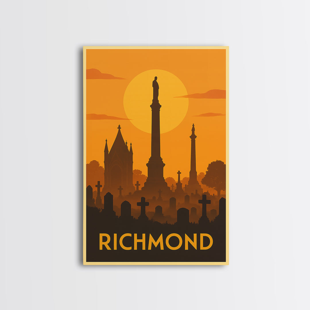Richmond Travel Poster, Canvas Print, Warm Sunset Silhouette Art, Richmond City Art, Modern Wall Decor, Living Room Wall Art, Design 3