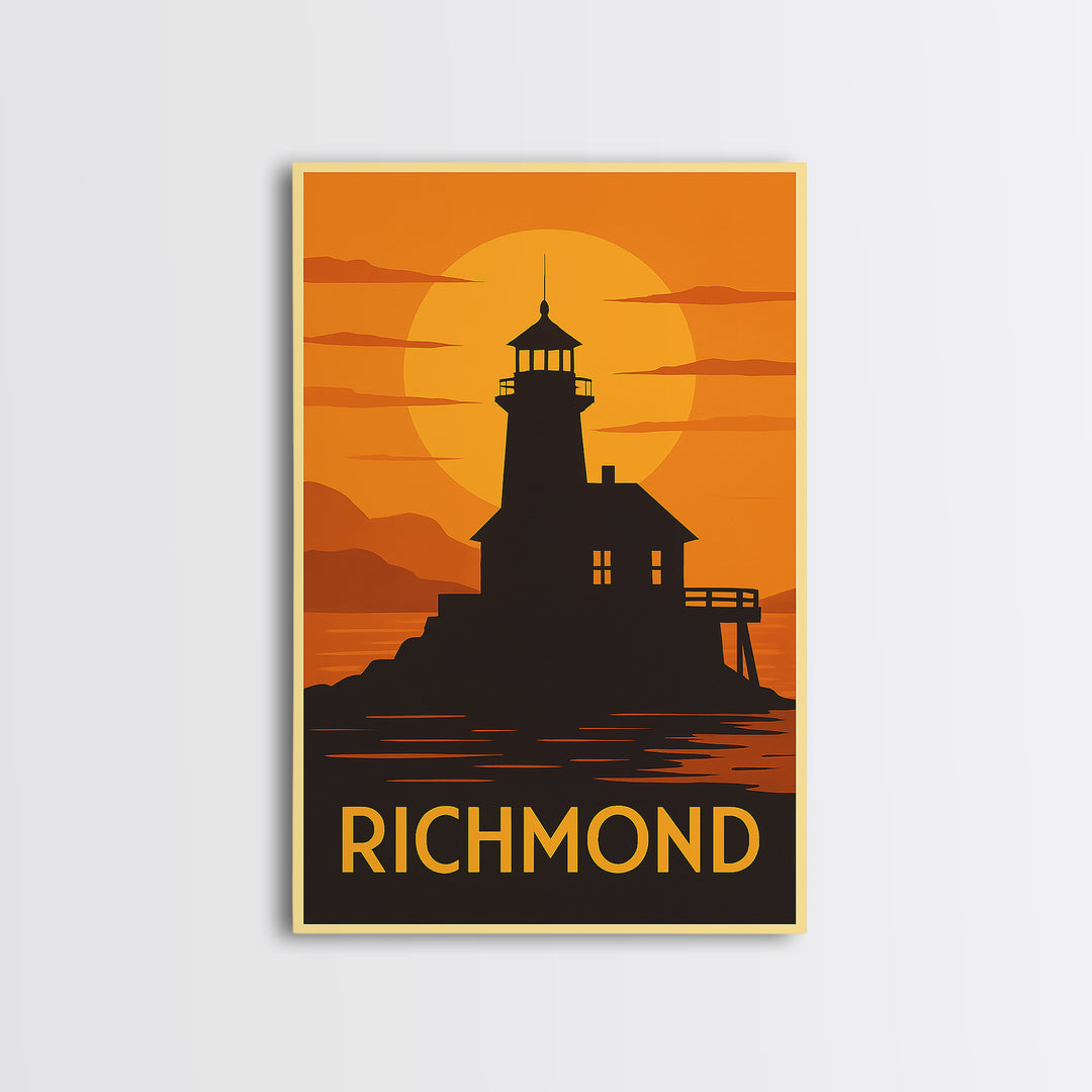 Richmond Travel Poster, Canvas Print, Warm Sunset Silhouette Art, Richmond Art Print, Home Office Decor, Travel Wall Art, Travel Poster Art