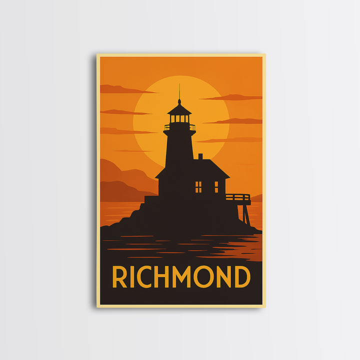 Richmond Travel Poster, Canvas Print, Warm Sunset Silhouette Art, Richmond Art Print, Home Office Decor, Travel Wall Art, Travel Poster Art