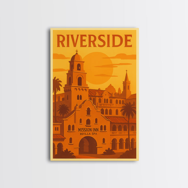 Riverside California Travel Poster, Framed Canvas Print, Golden Travel Poster Art, Riverside City Art, Living Room Wall Art, Travel Wall Art