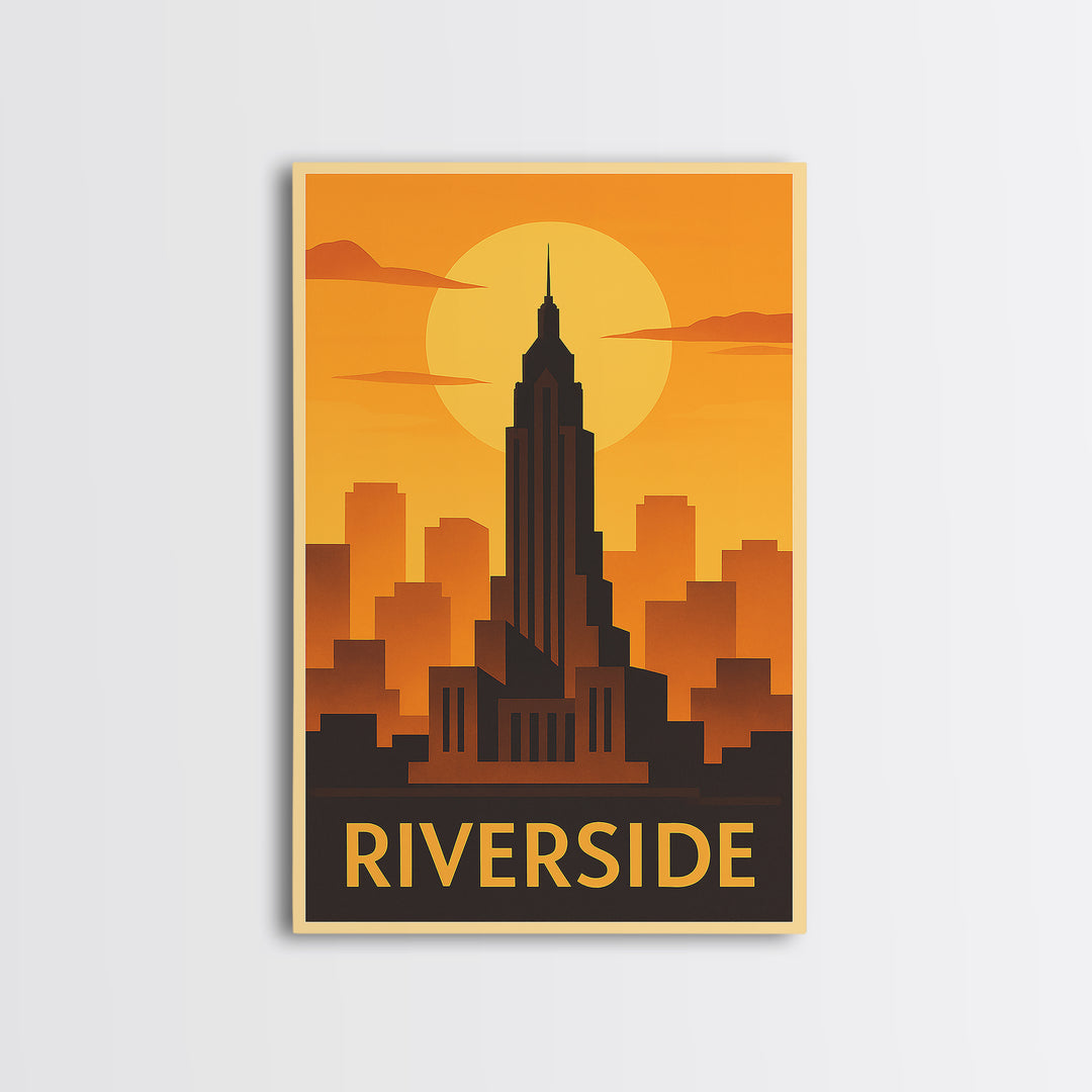 Riverside Travel Poster, Canvas Print, Warm Sunset Silhouette Art, Riverside Art Print, Modern Wall Decor, Travel Art Print, Home Decor