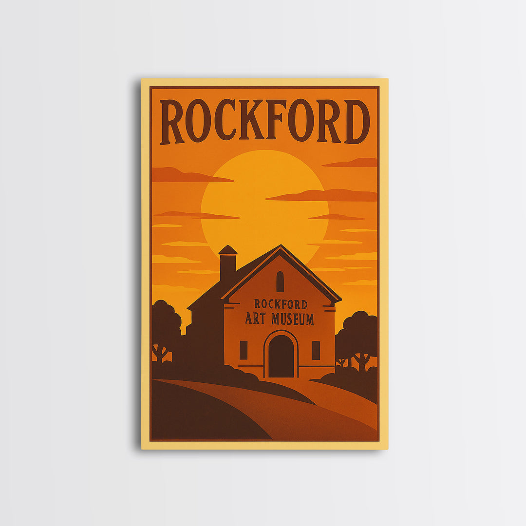 Rockford Illinois Travel Poster, Framed Canvas Print, Gold Art Deco Poster Art, Rockford City Art, City Illustration, Vintage City Poster