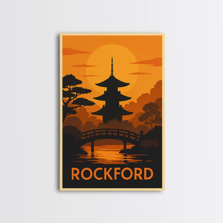 Rockford Travel Poster, Framed Canvas Print, Golden Travel Poster Art, Rockford City Art, Mid Century Wall Art, Travel Poster Set