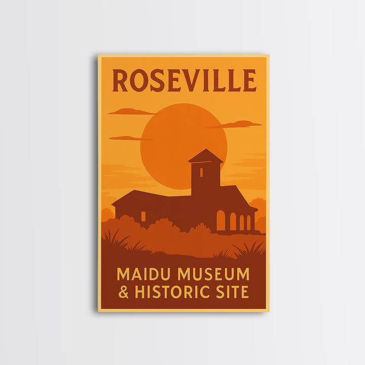 Roseville California Travel Poster, Canvas Print, Golden Poster Art, Roseville Art Print, Office Decor, Retro Travel Print, Travel Gift