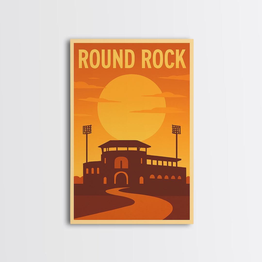 Round Rock Texas Travel Poster, Canvas Print, Gold Art Deco Poster Art, Round Rock City Art, City Illustration, Art Print, Travel Wall Art