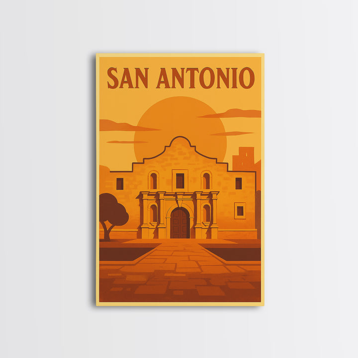 San Antonio Texas Travel Poster, Canvas Print, Warm Sunset Silhouette Art, San Antonio Travel Art, Travel Poster Art, Vintage City Art