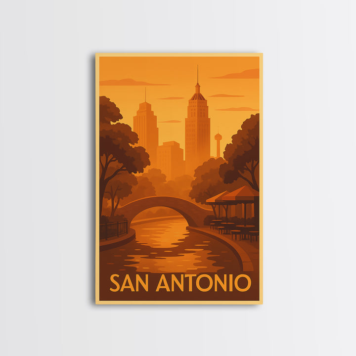 San Antonio Travel Poster, Canvas Print, Warm Sunset Silhouette Art, San Antonio Art Print, Modern Wall Decor, Travel Poster Set