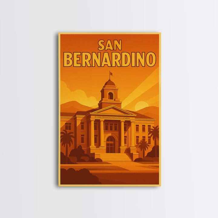 San Bernardino California Travel Poster, Canvas Print, Warm Sunset Silhouette Art, San Bernardino Wall Art, Vintage City Art