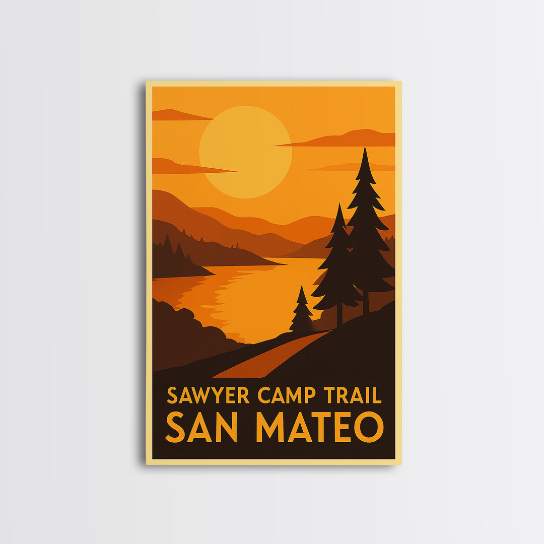 San Mateo Travel Poster, Canvas Print, Warm Sunset Silhouette Art, San Mateo Travel Art, City Travel Prints, Vintage Travel Art