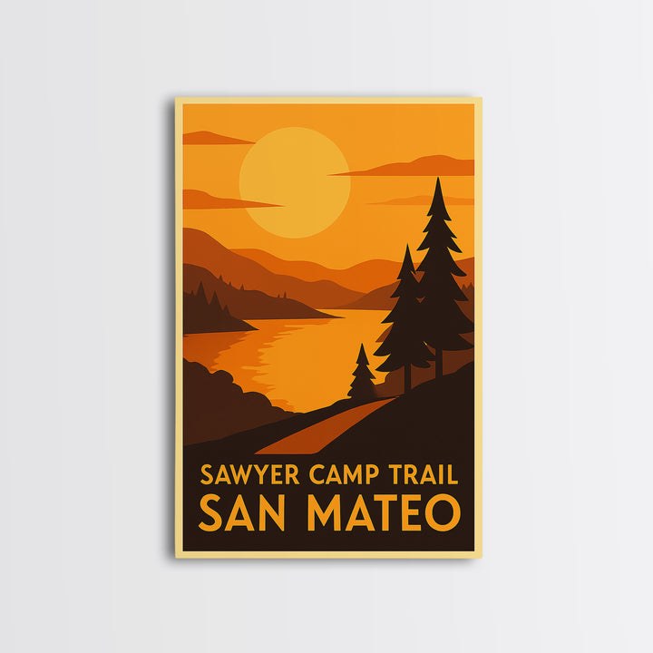 San Mateo Travel Poster, Canvas Print, Warm Sunset Silhouette Art, San Mateo Travel Art, City Travel Prints, Vintage Travel Art