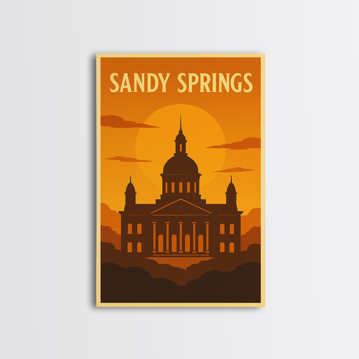 Sandy Springs Georgia Travel Poster, Canvas Print, Warm Sunset Silhouette Art, Sandy Springs Wall Art, Travel Poster Set, City Poster