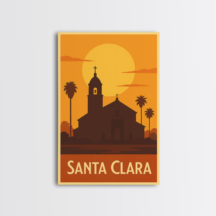 Santa Clara Travel Poster, Framed Canvas Print, Gold Art Deco Poster Art, Santa Clara Art Print, Travel Art Print, Home Office Decor