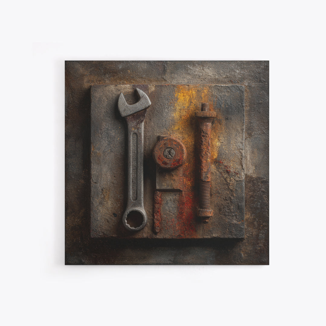 Wrench and Bolts Arranged Like Old Master Canvas Print, Garage Art, Car Wall Art, Garage Decor, Motor, Fathers Day Art, GAR-1x1-18
