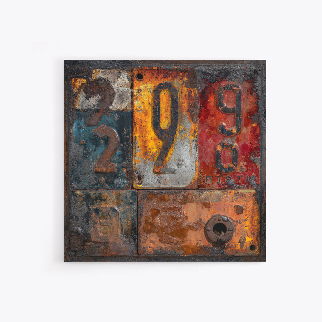 Rusty License Plate Collage Framed Canvas Print, Garage Art, Modern Decor, Garage Decor, Fine Art, Motor, Home Decor, GAR-1x1-80