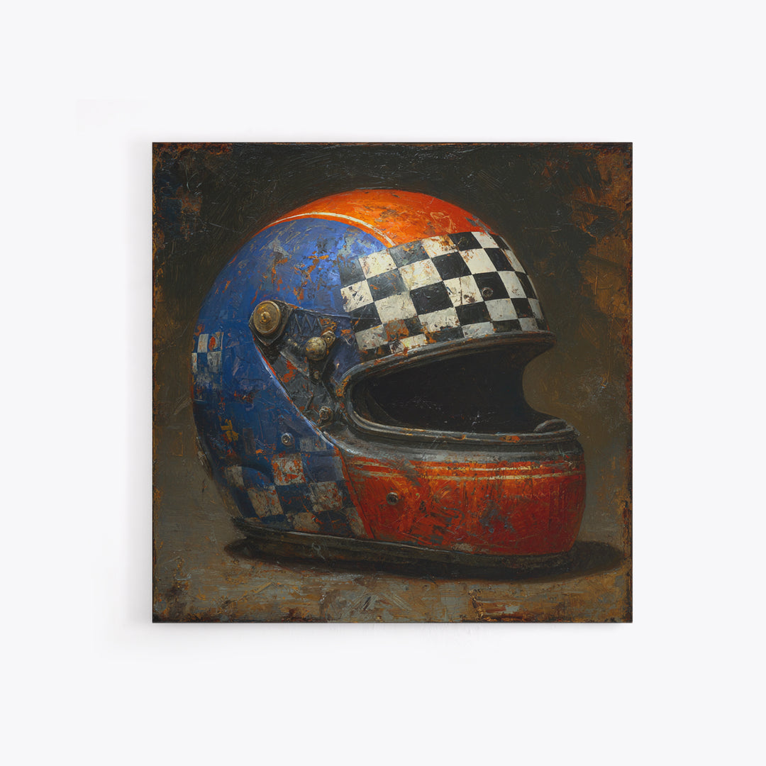 Racing Helmet with Checkered Flag Pattern Canvas Print, Garage Art, Garage Art Poster, Garage Decor, Fine Art, Motor, GAR-1x1-92