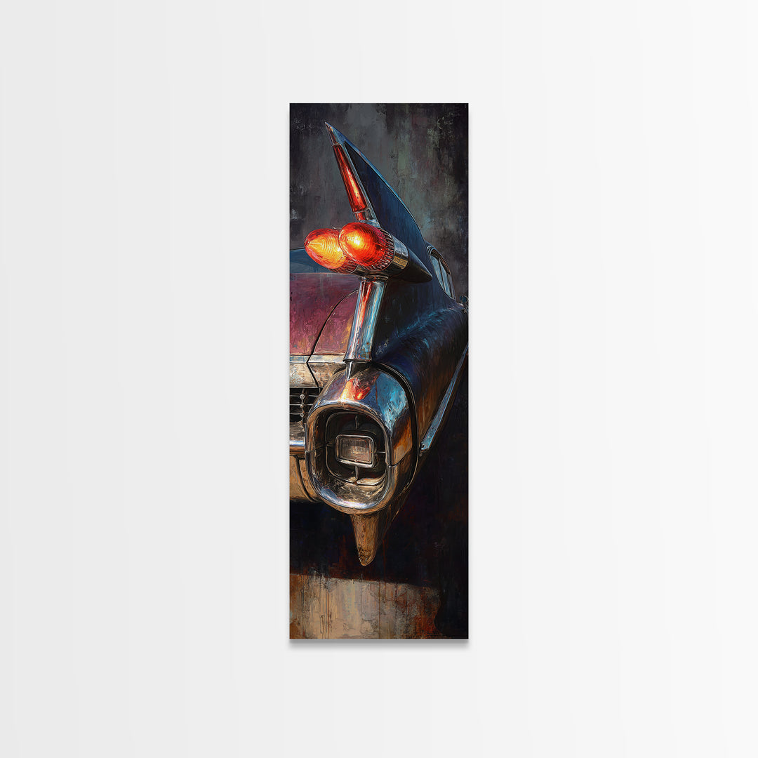 Classic Car Tail Lights Glowing at Dusk Framed Canvas Print, Garage Art, Home Decor, Garage Decor, Motor, Man Cave Decor, GAR-1x3-52