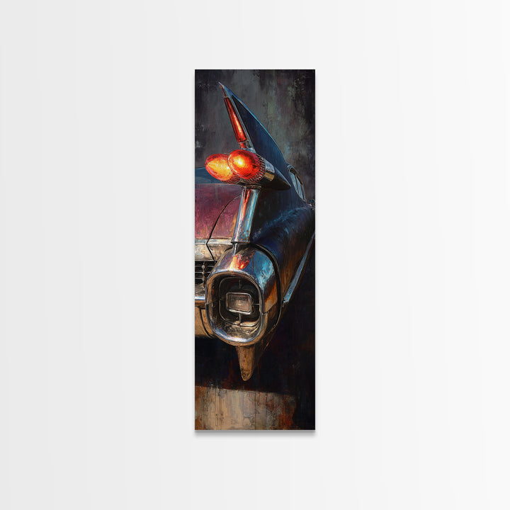 Classic Car Tail Lights Glowing at Dusk Framed Canvas Print, Garage Art, Home Decor, Garage Decor, Motor, Man Cave Decor, GAR-1x3-52