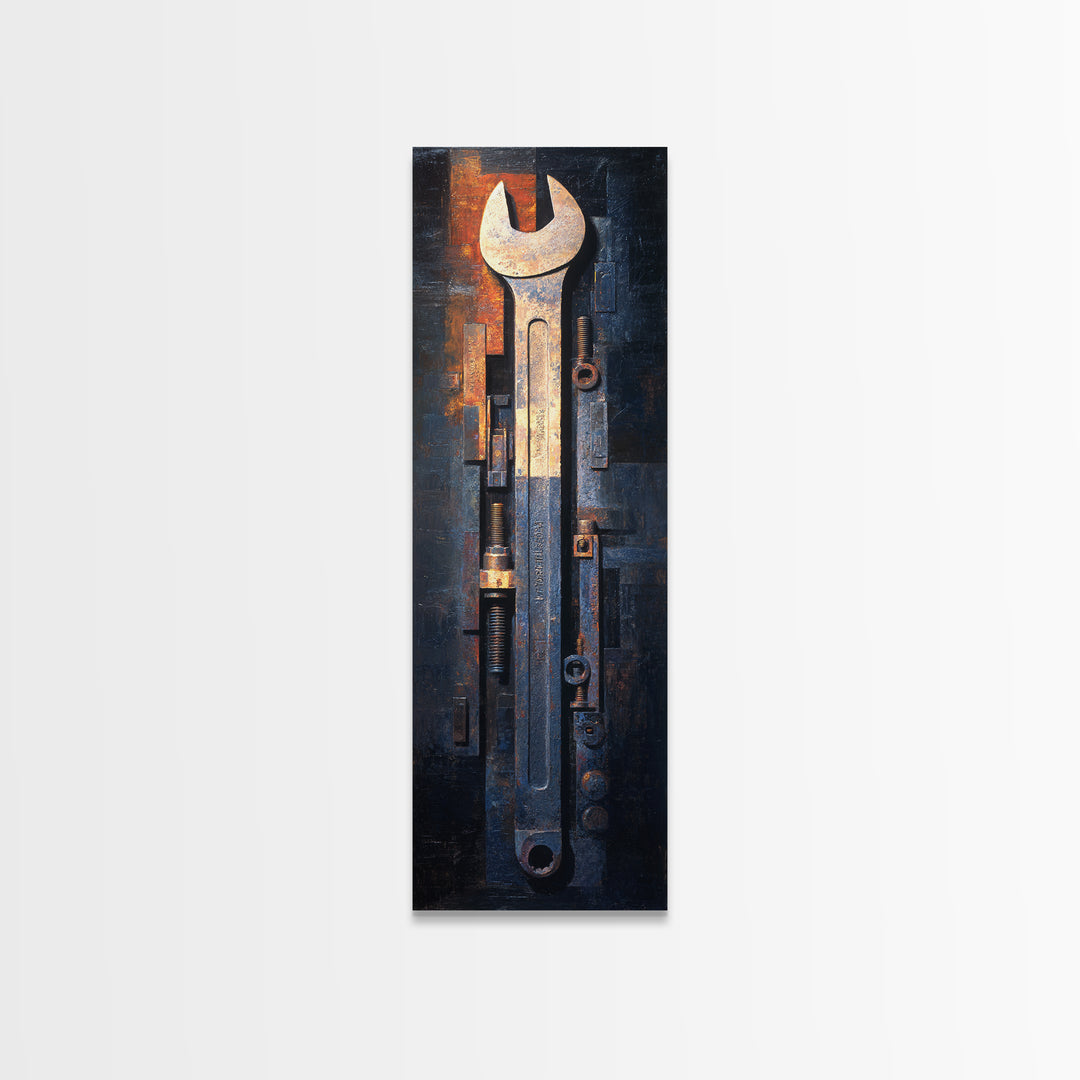 Wrench and Bolts Arranged Like Old Master Framed Canvas Print, Garage Art, Automotive Decor, Garage Decor, Oil Painting, Motor, GAR-1x3-54