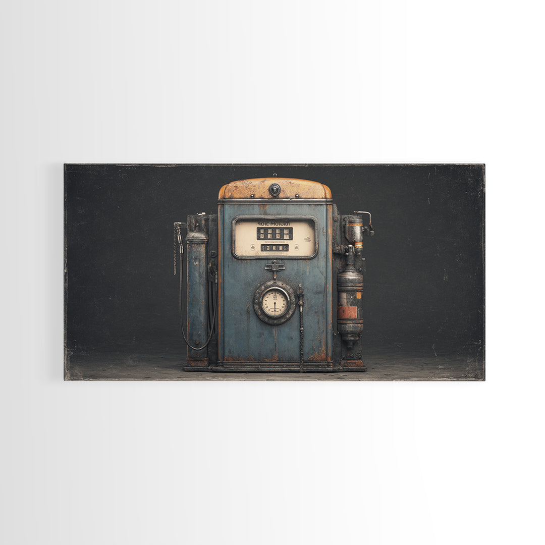 Retro Gas Pump Illustration Framed Canvas Print, Garage Art, Home Decor, Garage Decor, Fine Art, Motor, Man Cave Decor, GAR-2x1-1
