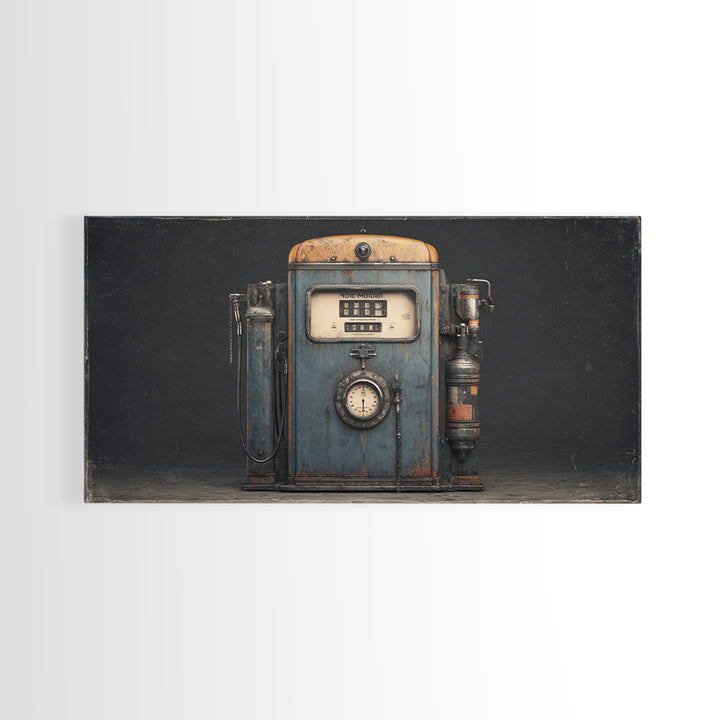 Retro Gas Pump Illustration Framed Canvas Print, Garage Art, Home Decor, Garage Decor, Fine Art, Motor, Man Cave Decor, GAR-2x1-1