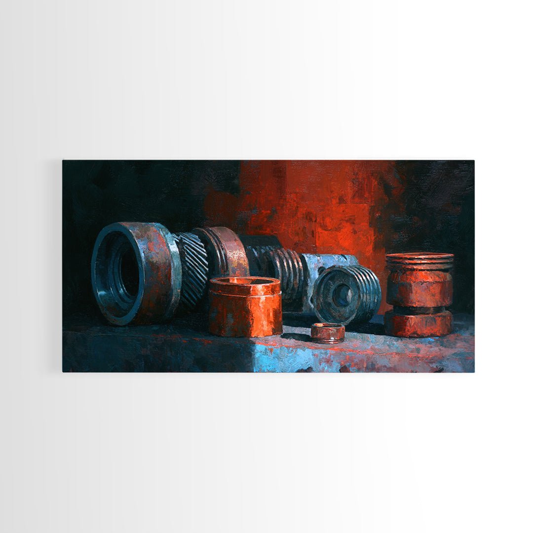 Camshaft and Gears Industrial Still Life Framed Canvas Print, Garage Art, Game Room Decor, Garage Decor, Fine Art, Motor, GAR-2x1-11