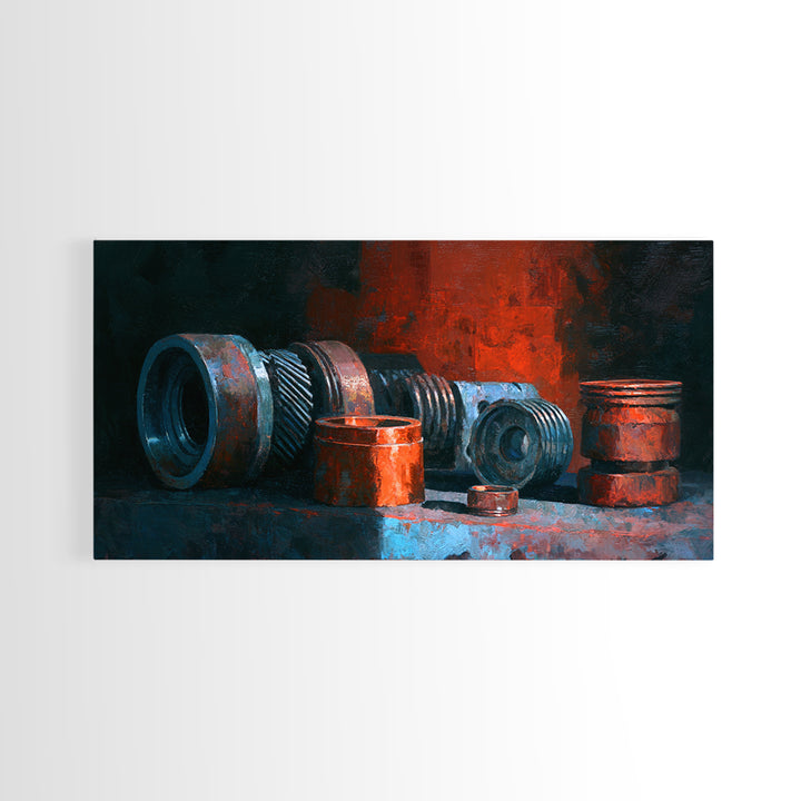 Camshaft and Gears Industrial Still Life Framed Canvas Print, Garage Art, Game Room Decor, Garage Decor, Fine Art, Motor, GAR-2x1-11