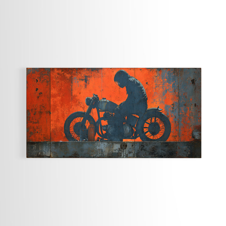 Motorcycle Rider Silhouette Framed Canvas Print, Garage Art, Statement Artwork, Garage Decor, Fine Art, Motor, Wall Decor, GAR-2x1-20