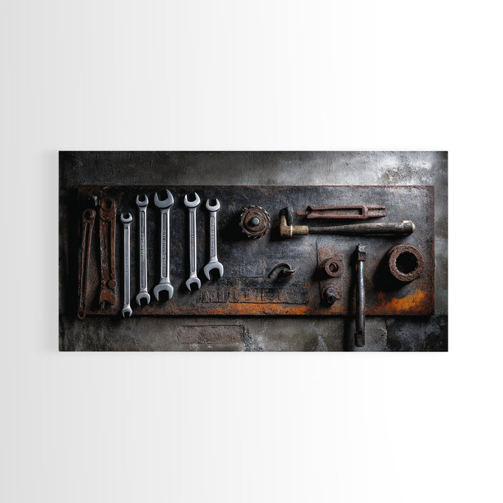 Garage Tool Silhouettes Arranged as Graphic Icons Framed Canvas Print, Garage Art, Art Print, Garage Decor, Fine Art, Motor, GAR-2x1-34
