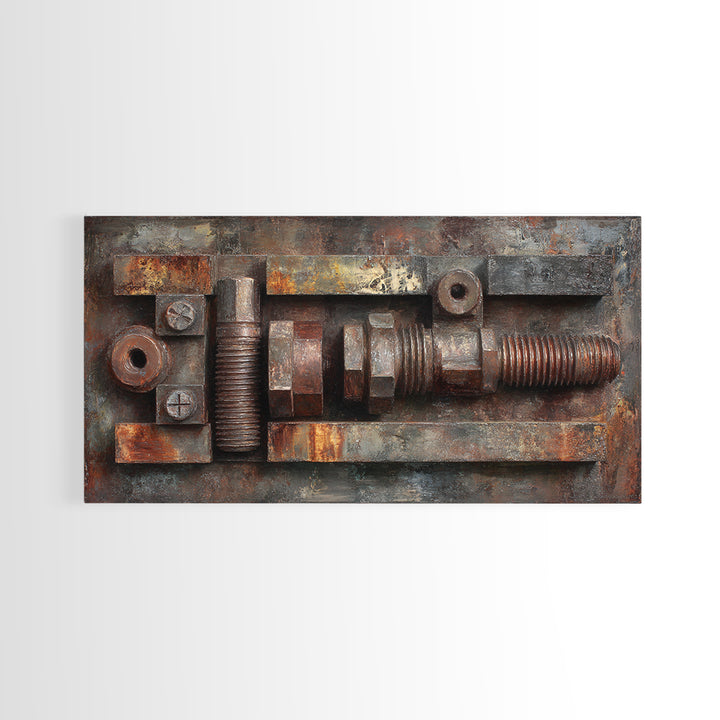 Steel and Rust Texture Abstract Panel Framed Canvas Print, Garage Art, Car Decor, Garage Decor, Motor, Game Room Decor, GAR-2x1-43