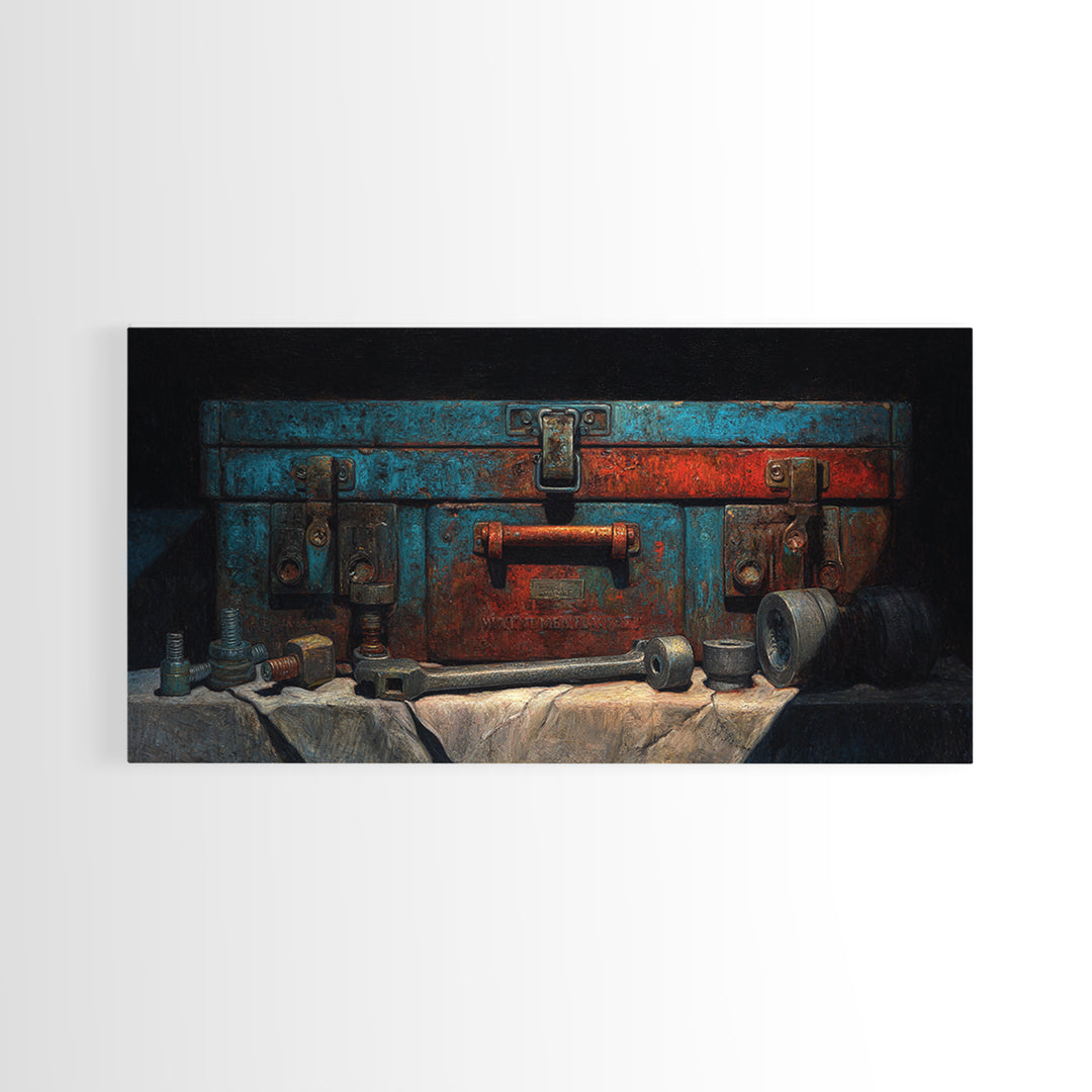 Old Toolbox with Oil Stained Rag Still Canvas Print, Garage Art, Garage Art Poster Download, Garage Decor, Abstract Art, Motor, GAR-2x1-71