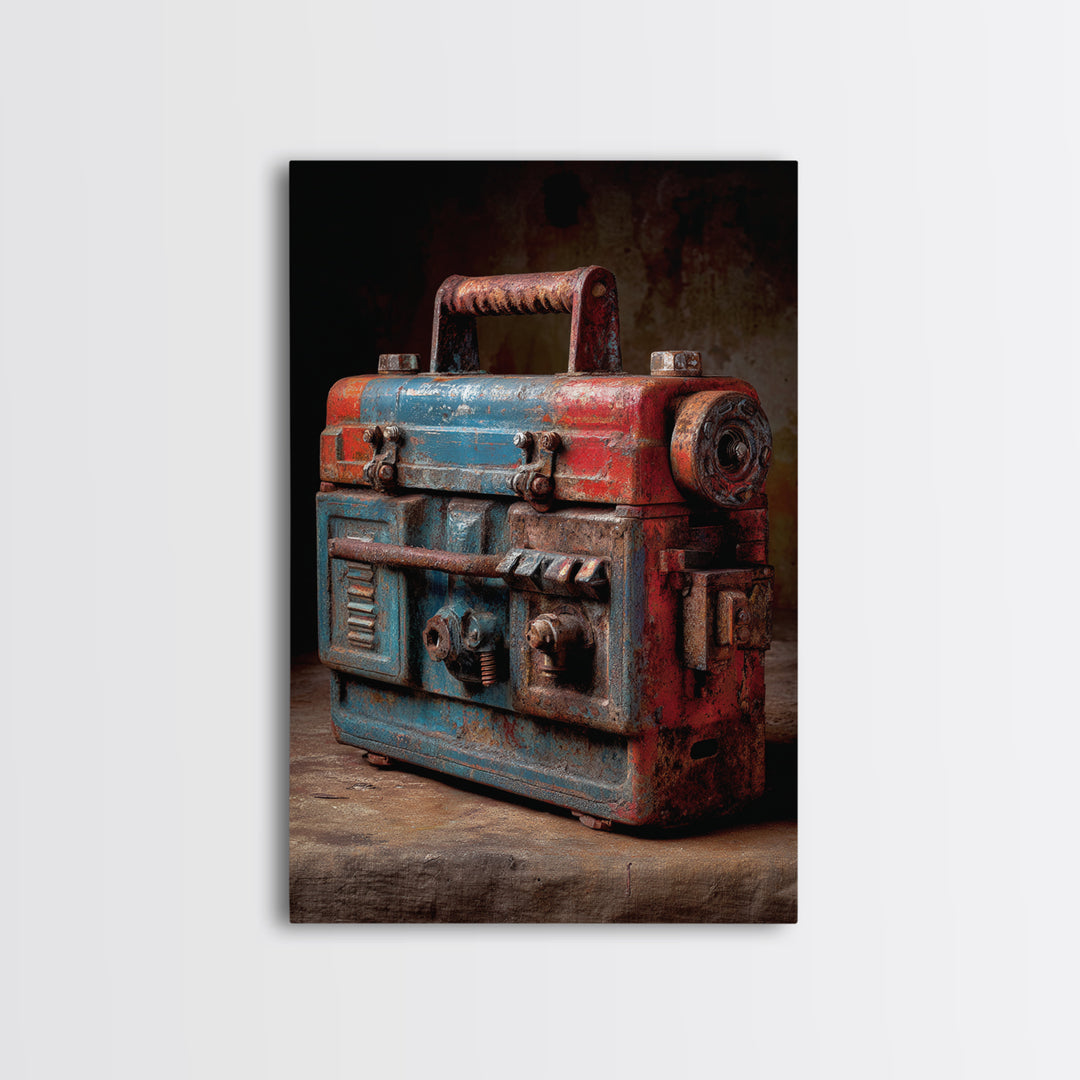 Old Toolbox with Oil Stained Rag Still Framed Canvas Print, Garage Art, Wall Decor, Garage Decor, Oil Painting, Motor, GAR-2x3-59